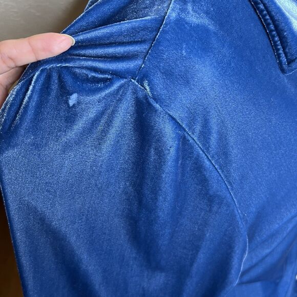 Denim & Co Velvet Tunic Top Womens Medium Blue Long Sleeve Button Down - Picture 5 of 8